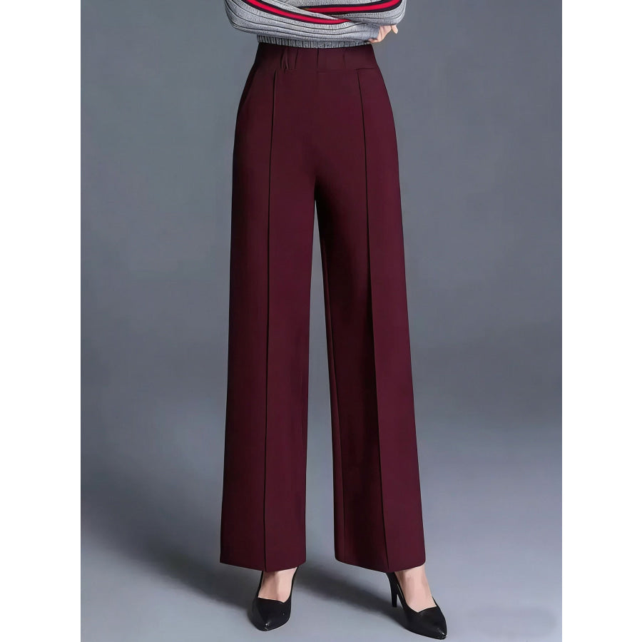 High-Waisted Wide Leg Pants Burgundy / S Apparel and Accessories