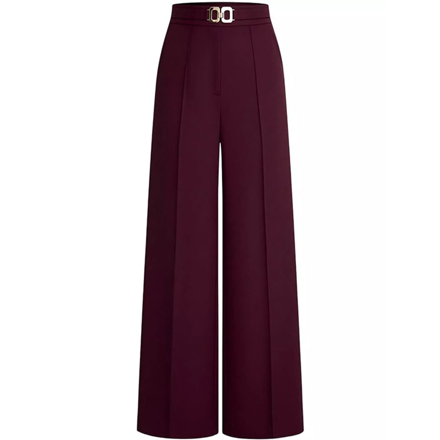 High-Waisted Wide-Leg Pants Burgundy / XS Apparel and Accessories