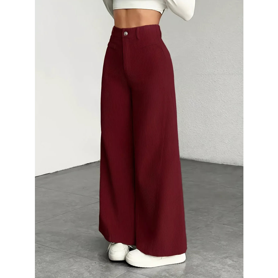 High-Waisted Wide-Leg Pants Burgundy / XS Apparel and Accessories
