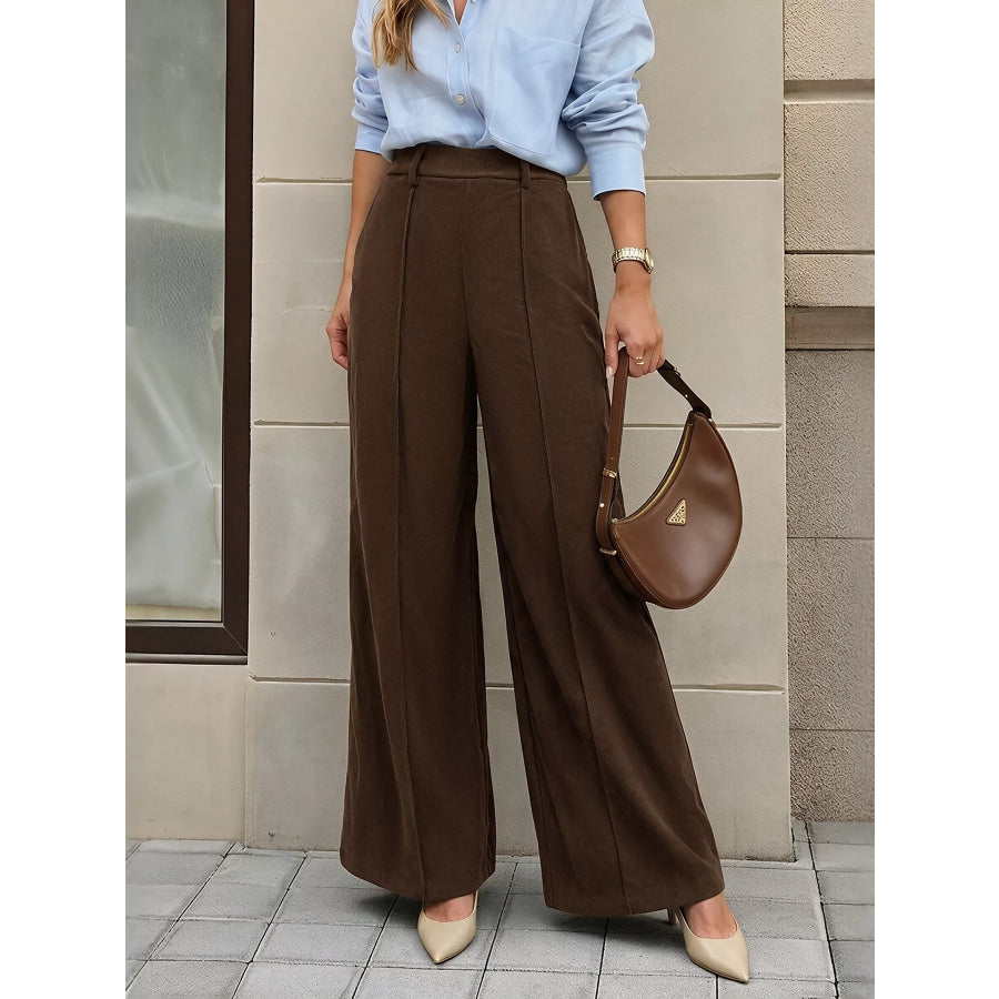 High-Waisted Wide-Leg Pants Coffee Brown / S Apparel and Accessories