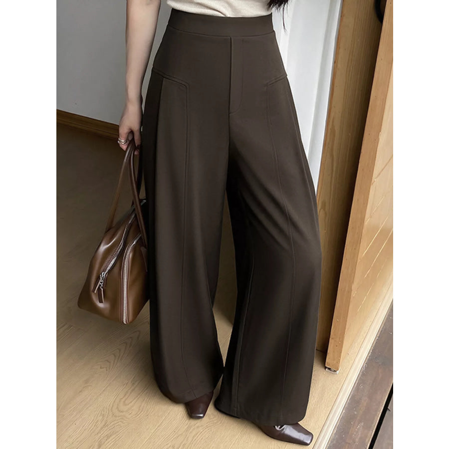 High-Waisted Wide-Leg Pants Coffee Brown / S Apparel and Accessories