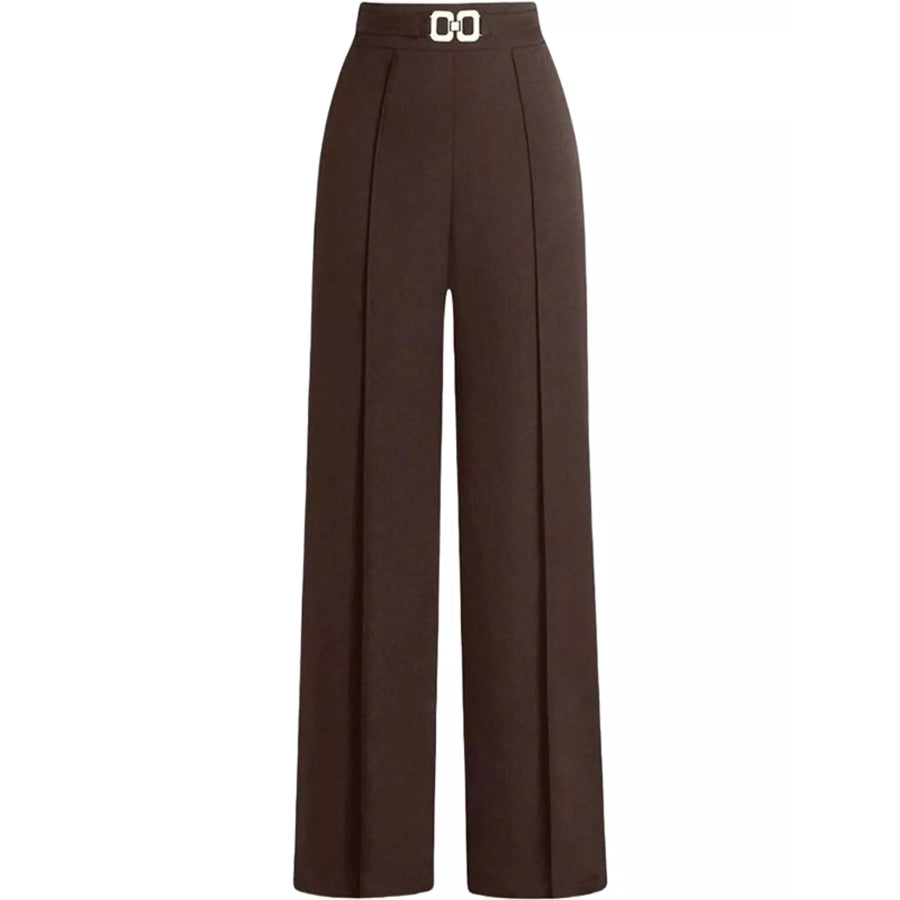 High-Waisted Wide-Leg Pants Coffee / XS Apparel and Accessories