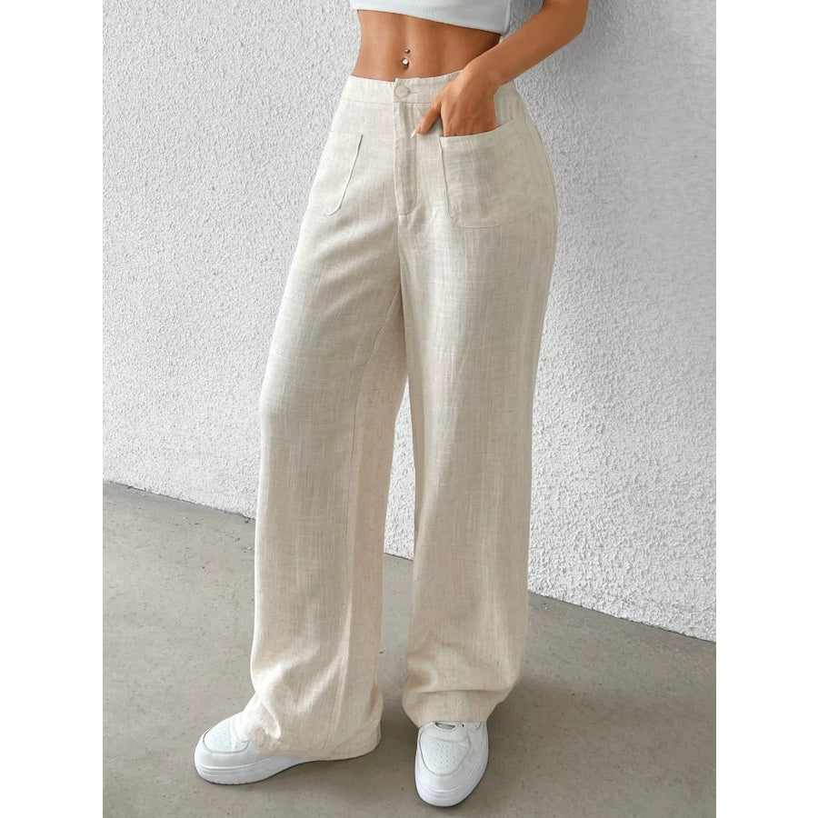 High-Waisted Wide-Leg Pants Cream / S Apparel and Accessories