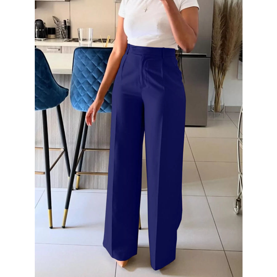 High-Waisted Wide-Leg Pants Dark Blue / S Apparel and Accessories