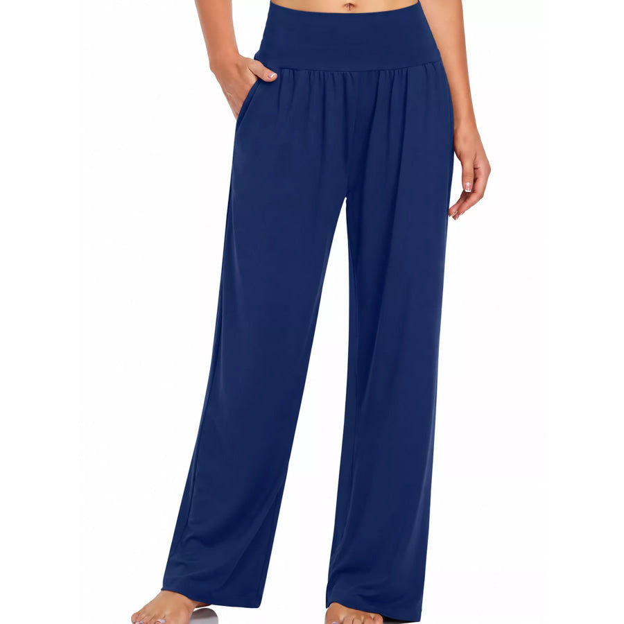 High-Waisted Wide-Leg Pants Dark Blue / S Apparel and Accessories