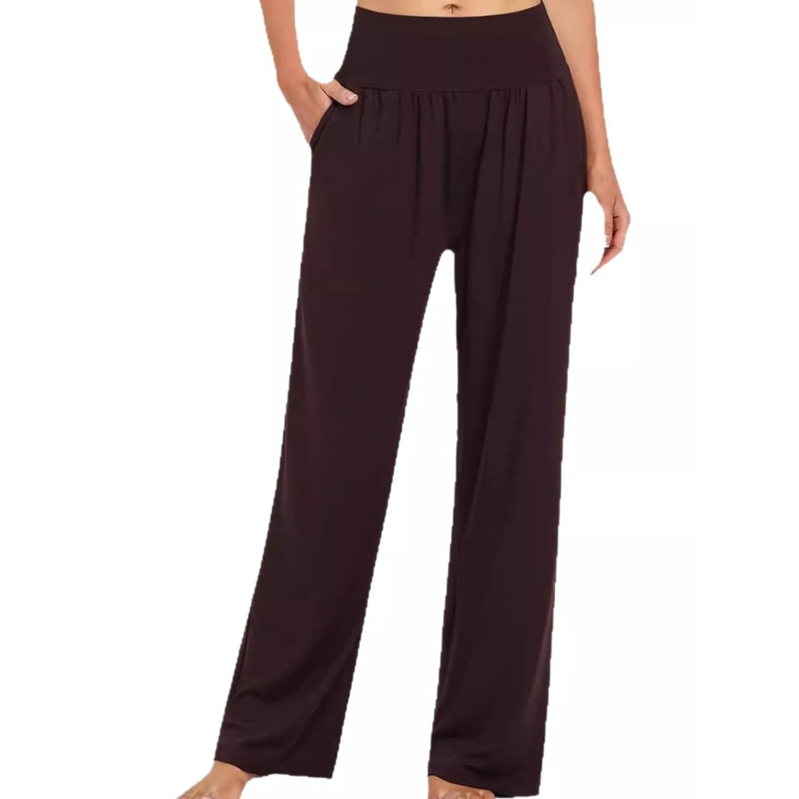 High-Waisted Wide-Leg Pants Dark Coffee / S Apparel and Accessories