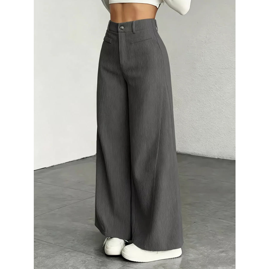 High-Waisted Wide-Leg Pants Dark Gray / XS Apparel and Accessories