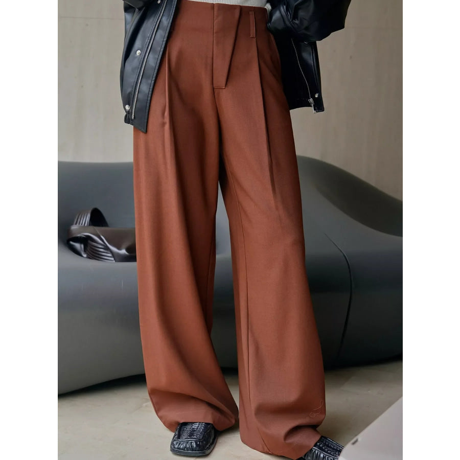 High-Waisted Wide-Leg Pants Dark Red / S Apparel and Accessories