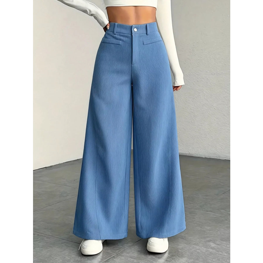 High-Waisted Wide-Leg Pants Denim Blue / XS Apparel and Accessories