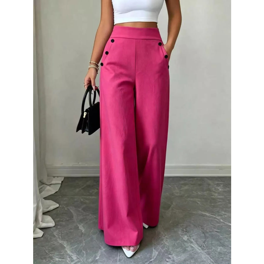 High-Waisted Wide-Leg Pants Fuchsia Pink / S Apparel and Accessories