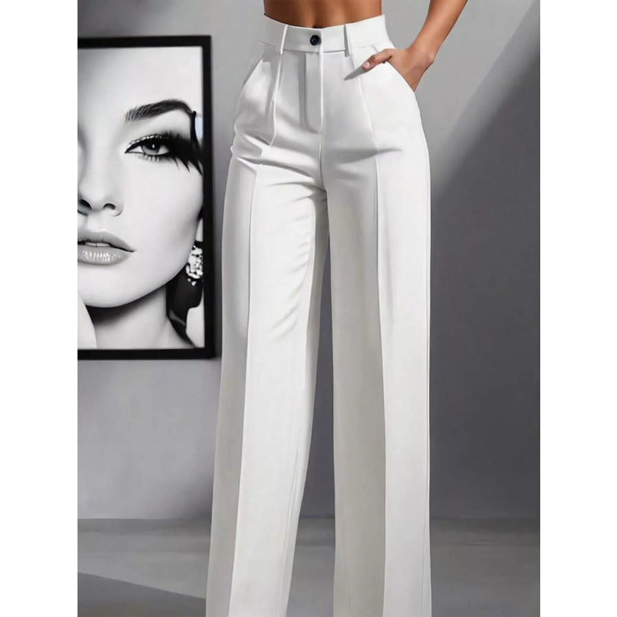 High-Waisted Wide Leg Pants Gray/white / S Apparel and Accessories