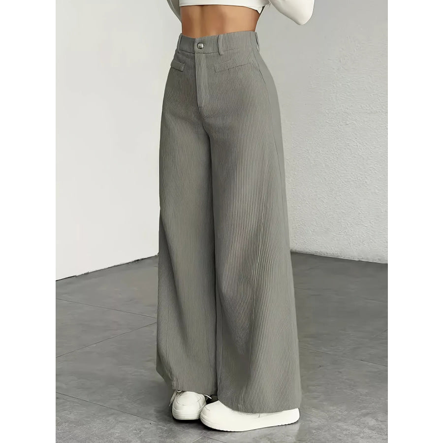High-Waisted Wide-Leg Pants Gray / XS Apparel and Accessories
