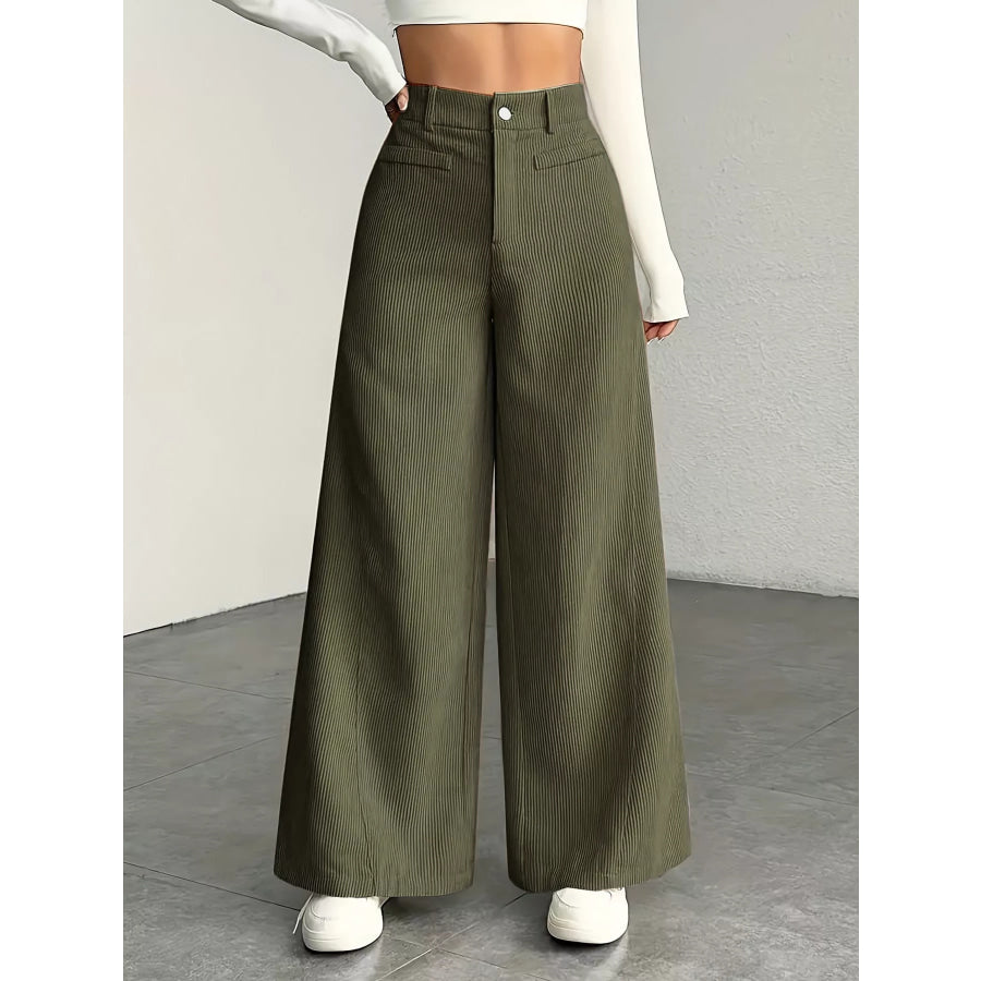 High-Waisted Wide-Leg Pants Green / XS Apparel and Accessories