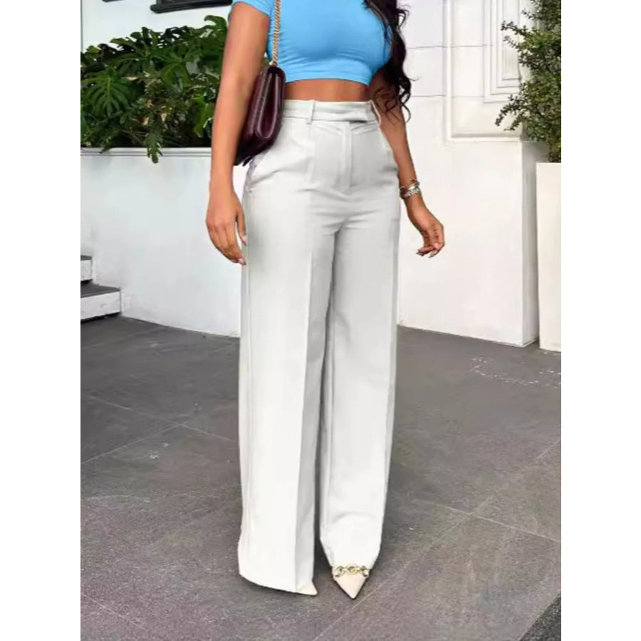 High-Waisted Wide-Leg Pants Ivory White / S Apparel and Accessories