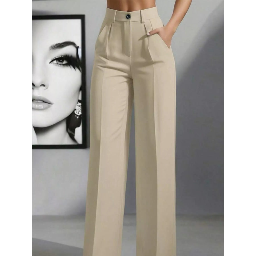 High-Waisted Wide Leg Pants Khaki / S Apparel and Accessories