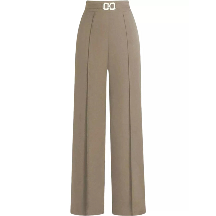 High-Waisted Wide-Leg Pants Khaki / XS Apparel and Accessories