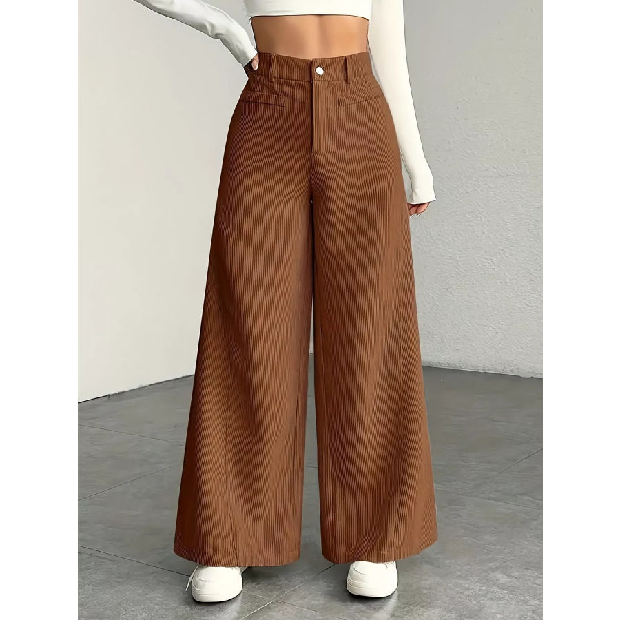 High-Waisted Wide-Leg Pants Light Brown / XS Apparel and Accessories