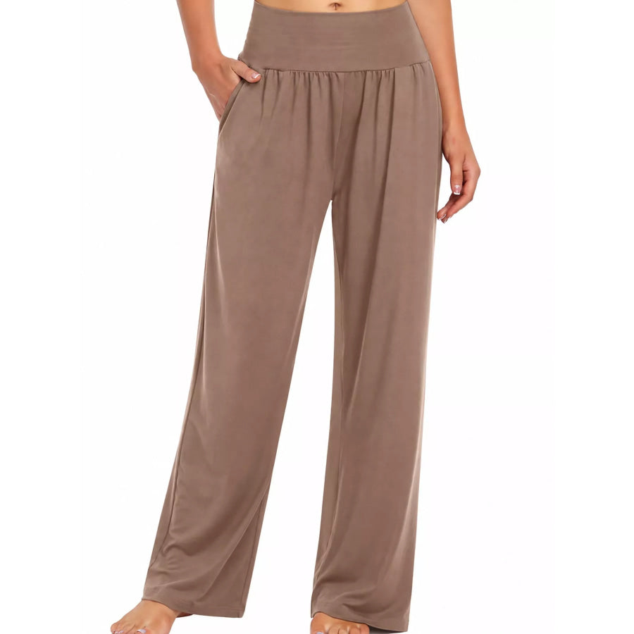 High-Waisted Wide-Leg Pants Light Coffee / S Apparel and Accessories