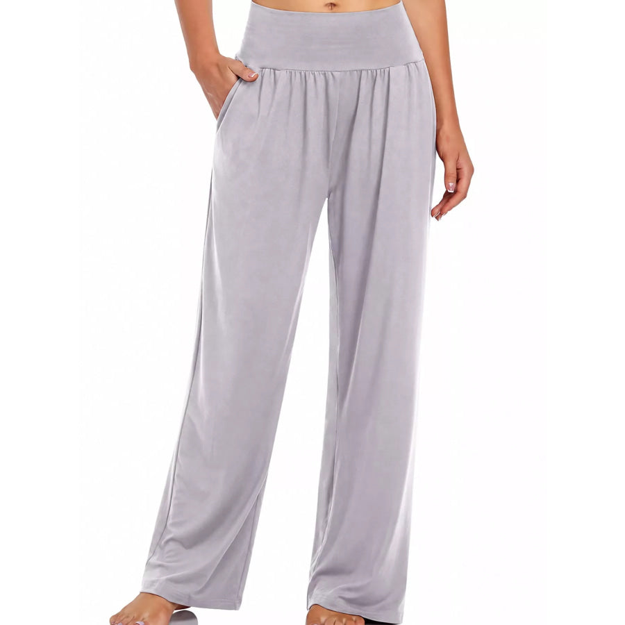 High-Waisted Wide-Leg Pants Light Gray / S Apparel and Accessories