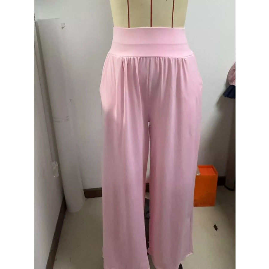 High-Waisted Wide-Leg Pants Light Pink / S Apparel and Accessories