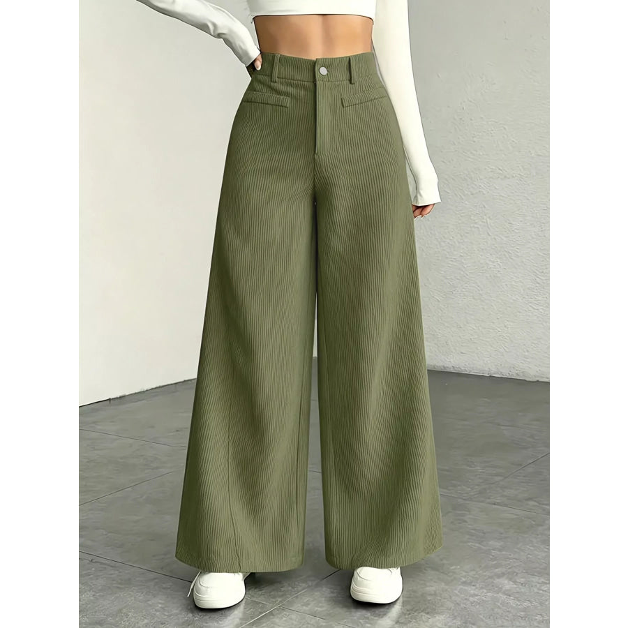 High-Waisted Wide-Leg Pants Matcha Green / XS Apparel and Accessories