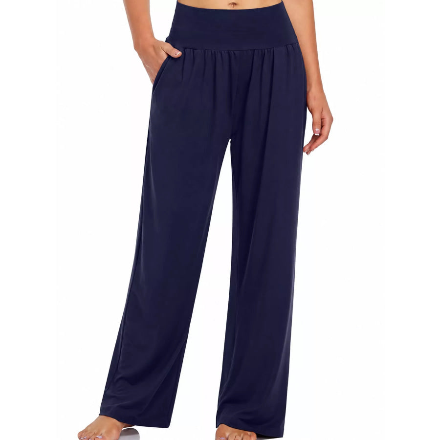 High-Waisted Wide-Leg Pants Navy / S Apparel and Accessories