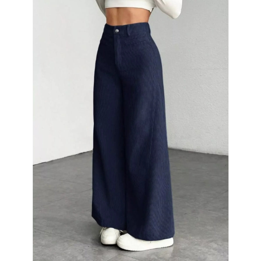 High-Waisted Wide-Leg Pants Navy / XS Apparel and Accessories