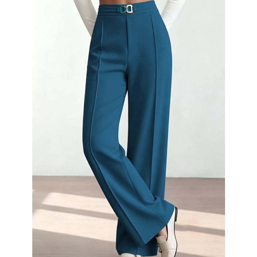 High-Waisted Wide-Leg Pants Peacock Blue / XS Apparel and Accessories