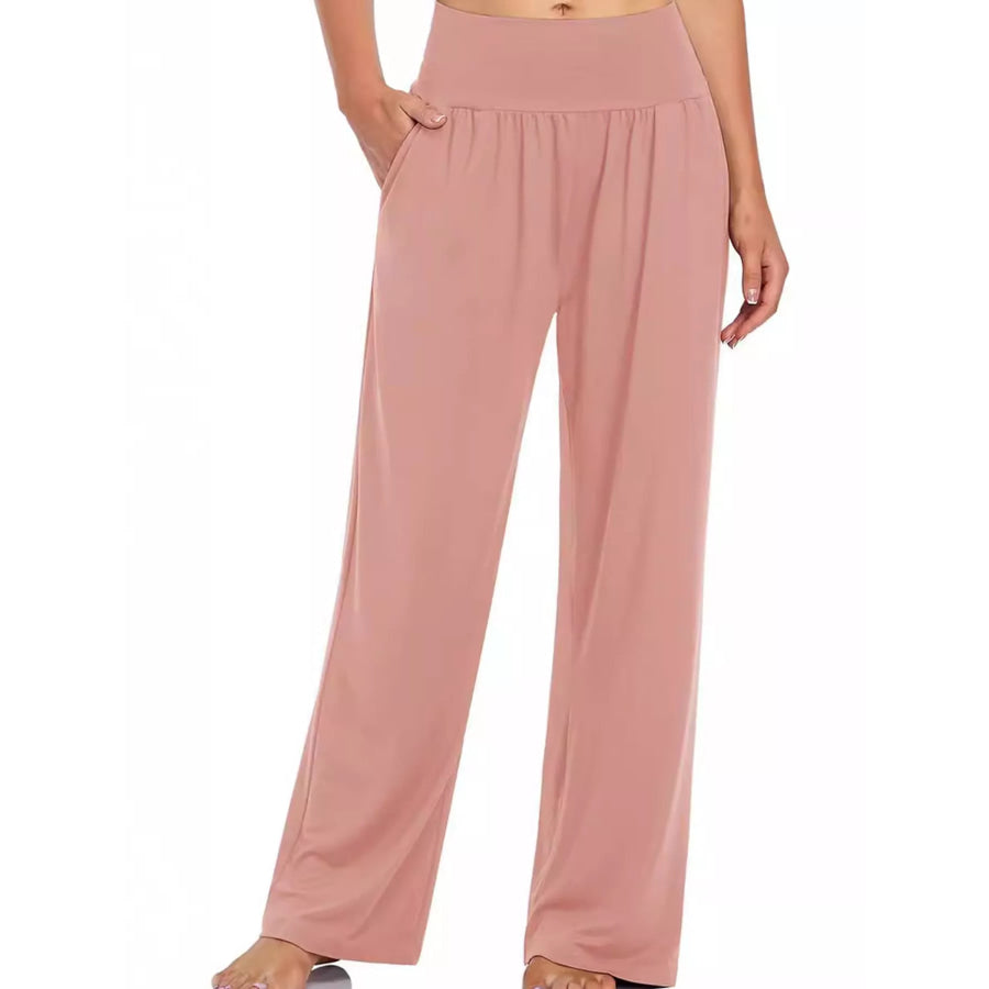 High-Waisted Wide-Leg Pants Pink / S Apparel and Accessories
