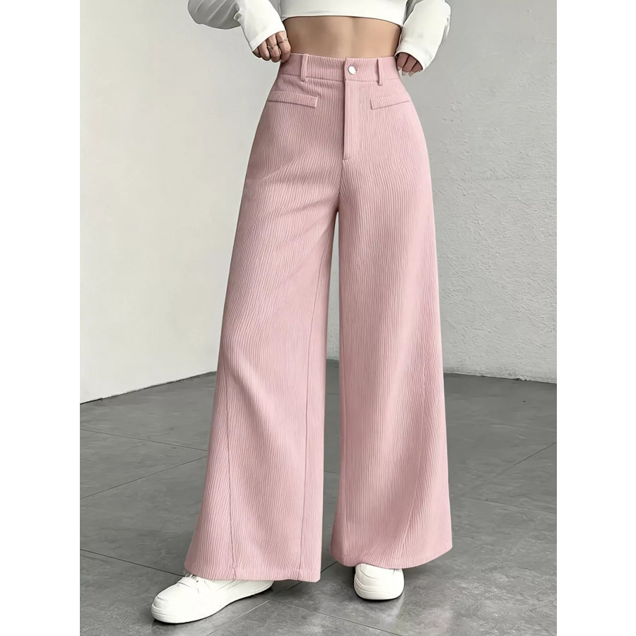 High-Waisted Wide-Leg Pants Pink / XS Apparel and Accessories
