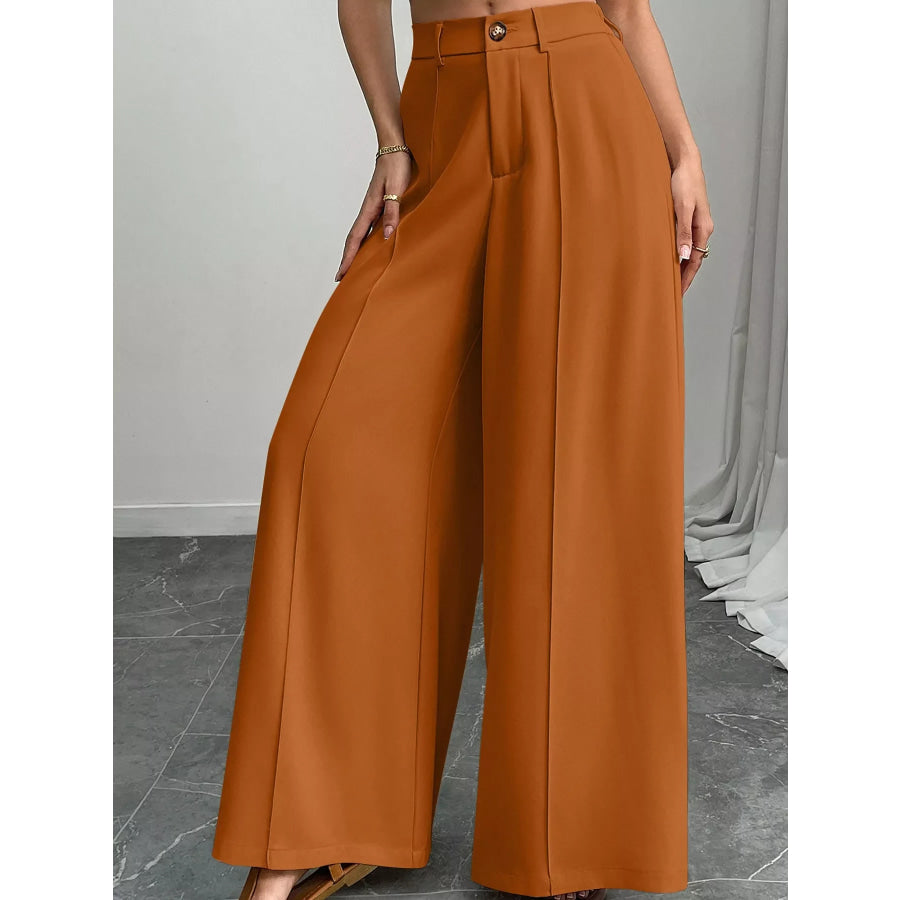 High-Waisted Wide-Leg Pants Terracotta / S Apparel and Accessories