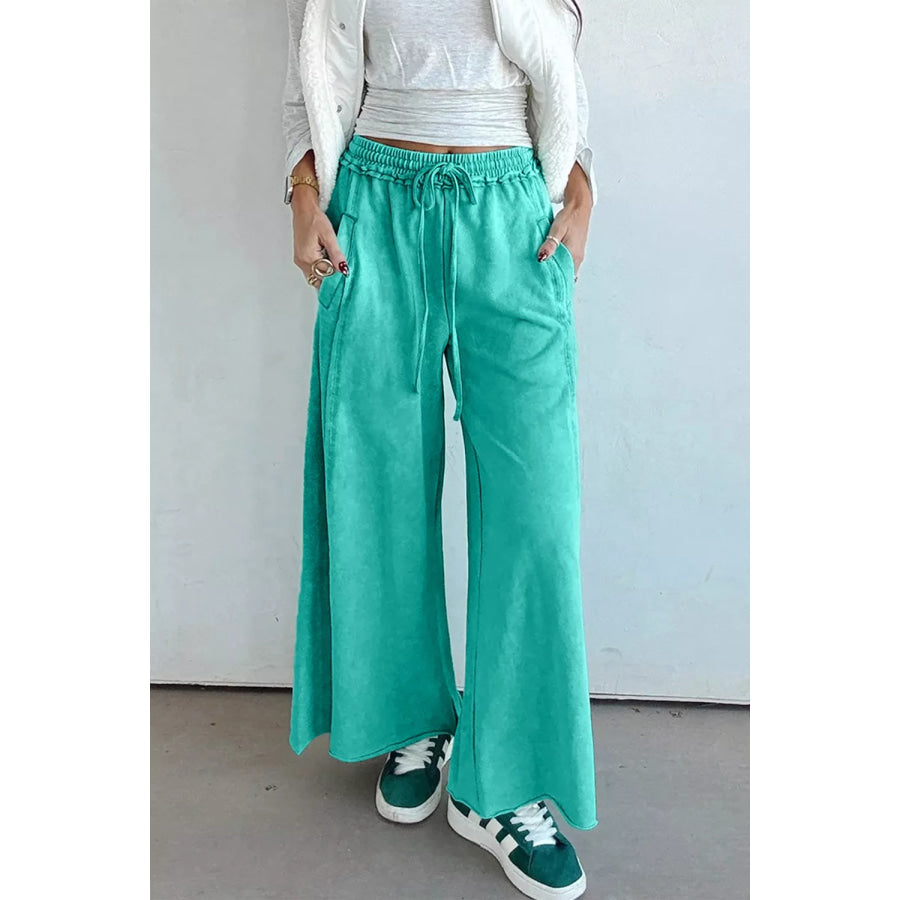 High-Waisted Wide-Leg Pants Turquoise / S Apparel and Accessories