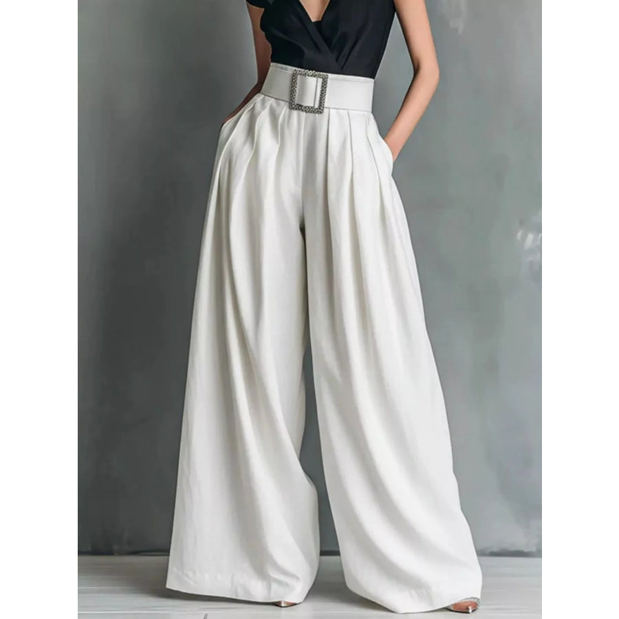 High-Waisted Wide-Leg Pants White / S Apparel and Accessories