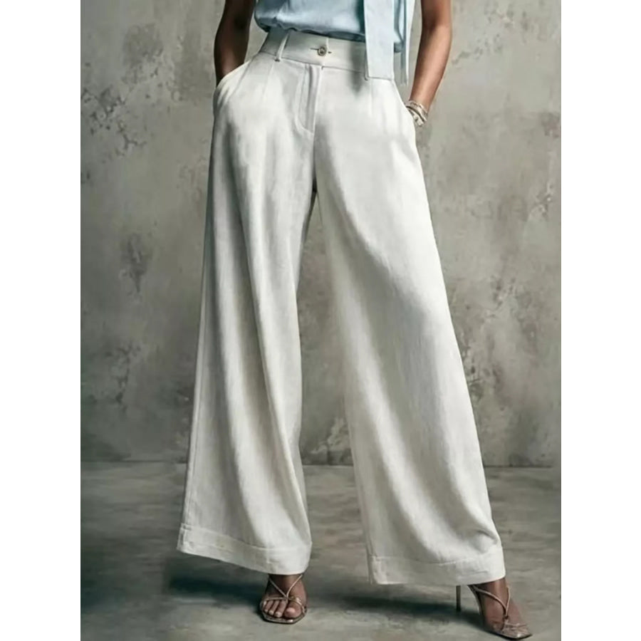 High-Waisted Wide-Leg Pants White / S Apparel and Accessories