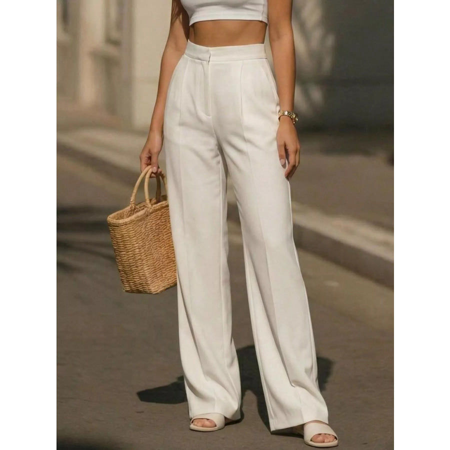 High-Waisted Wide-Leg Pants White / XS Apparel and Accessories