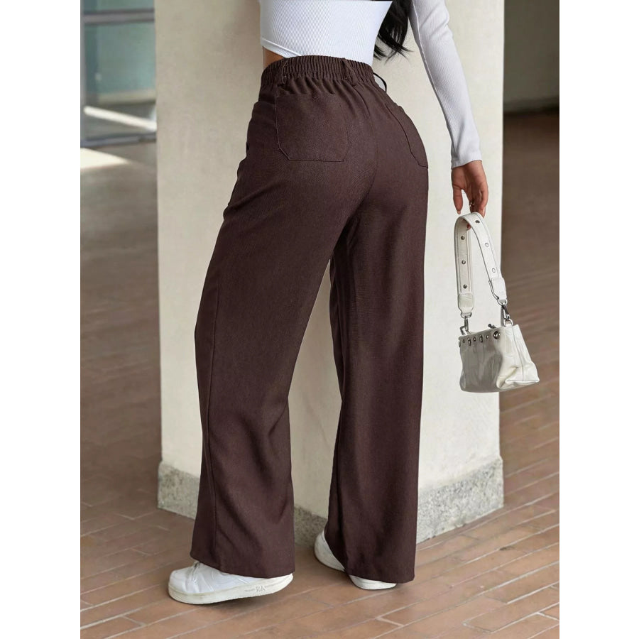 High-Waisted Wide-Leg Pants with Button Detail Apparel and Accessories