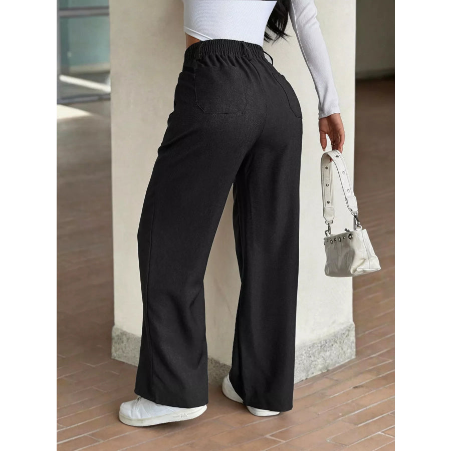 High-Waisted Wide-Leg Pants with Button Detail Apparel and Accessories