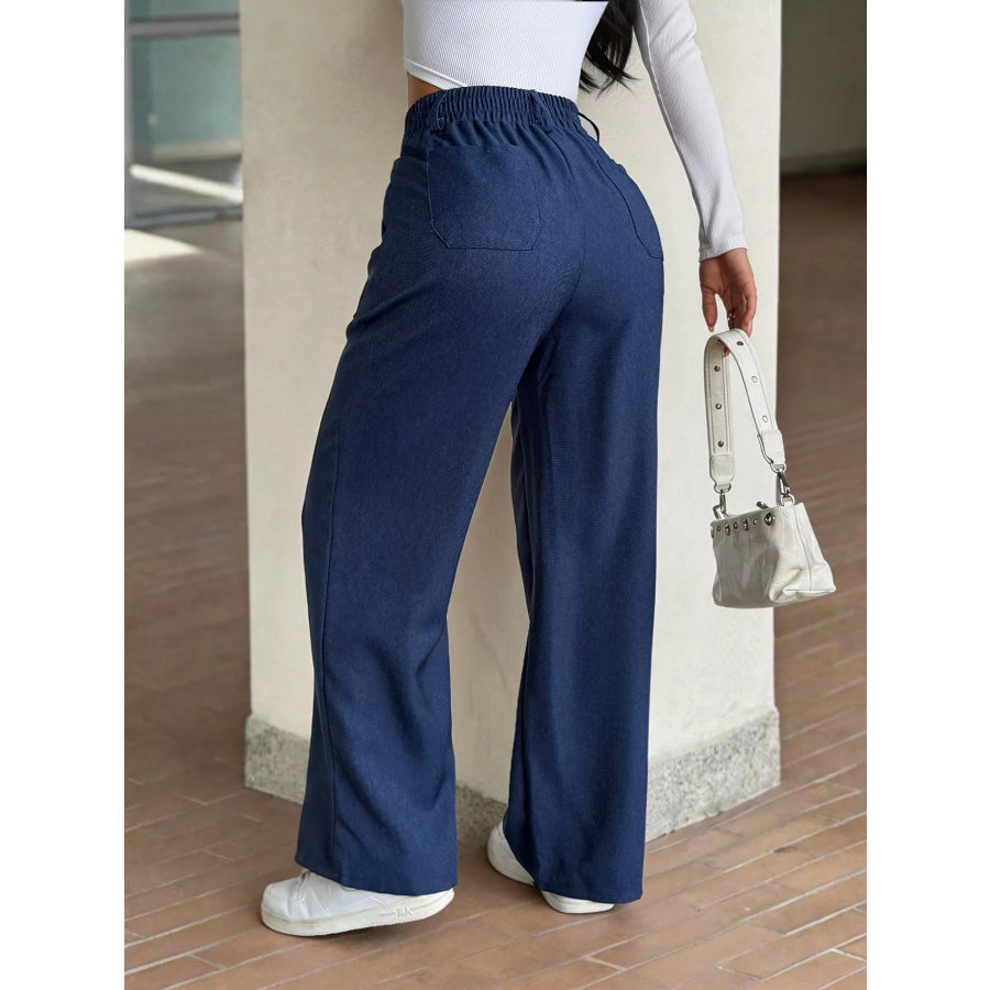 High-Waisted Wide-Leg Pants with Button Detail Apparel and Accessories