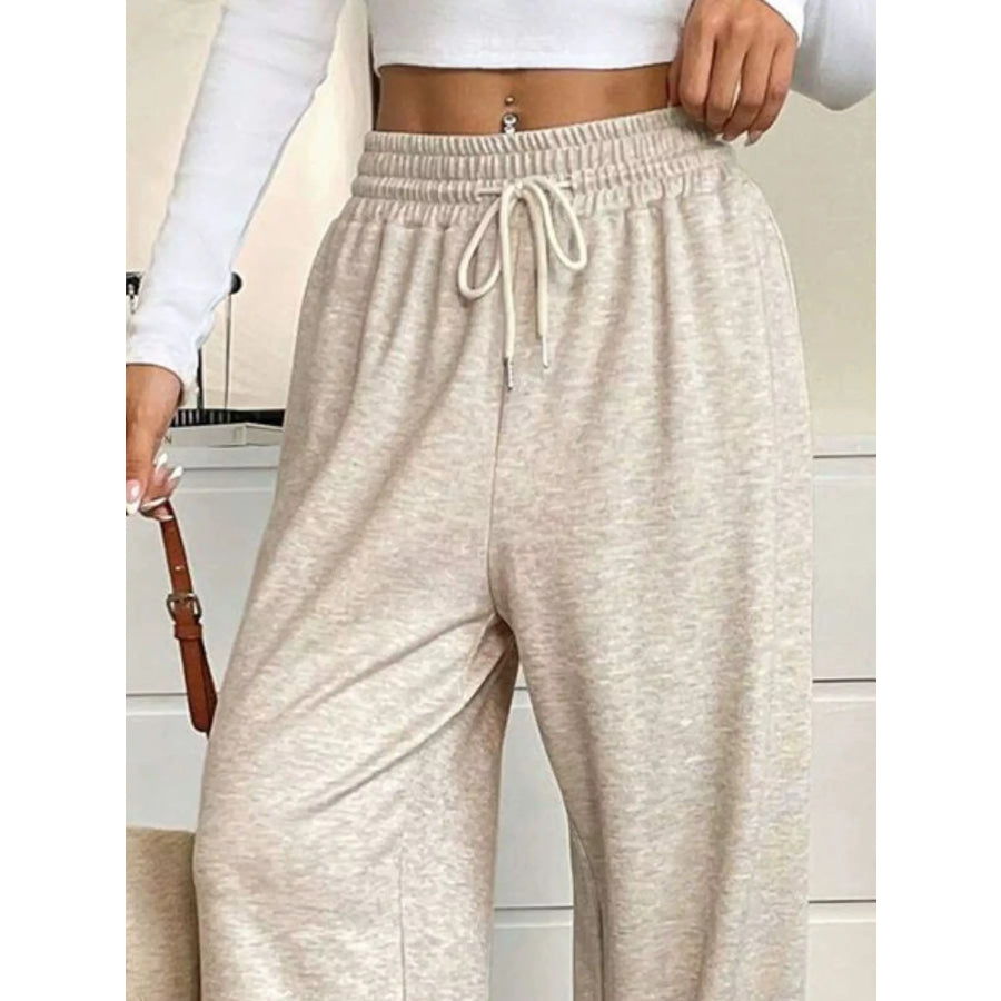 High-Waisted Wide-Leg Pants with Drawstring Apparel and Accessories