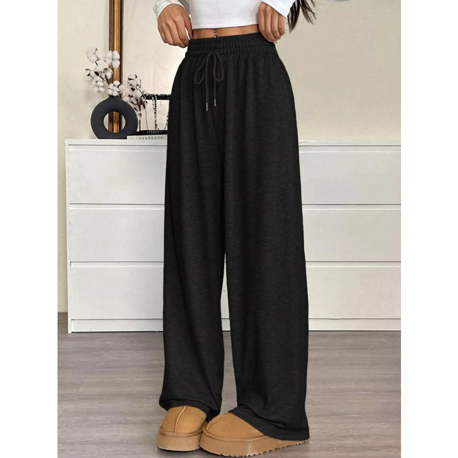 High-Waisted Wide-Leg Pants with Drawstring Apparel and Accessories