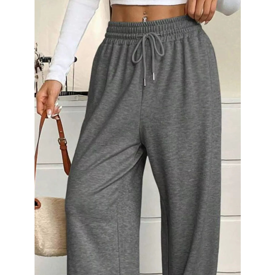 High-Waisted Wide-Leg Pants with Drawstring Apparel and Accessories