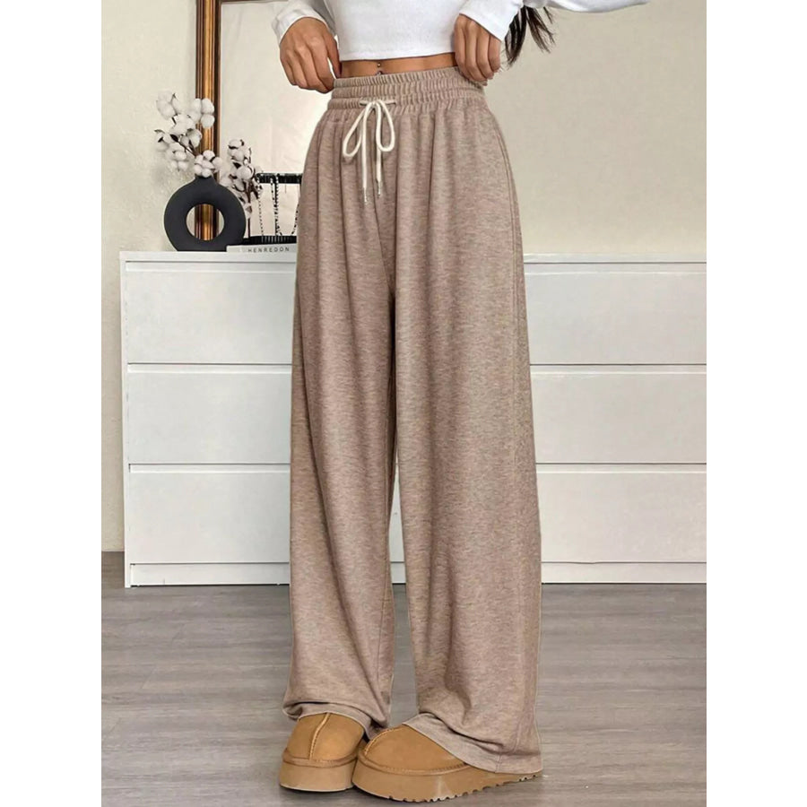 High-Waisted Wide-Leg Pants with Drawstring Apparel and Accessories