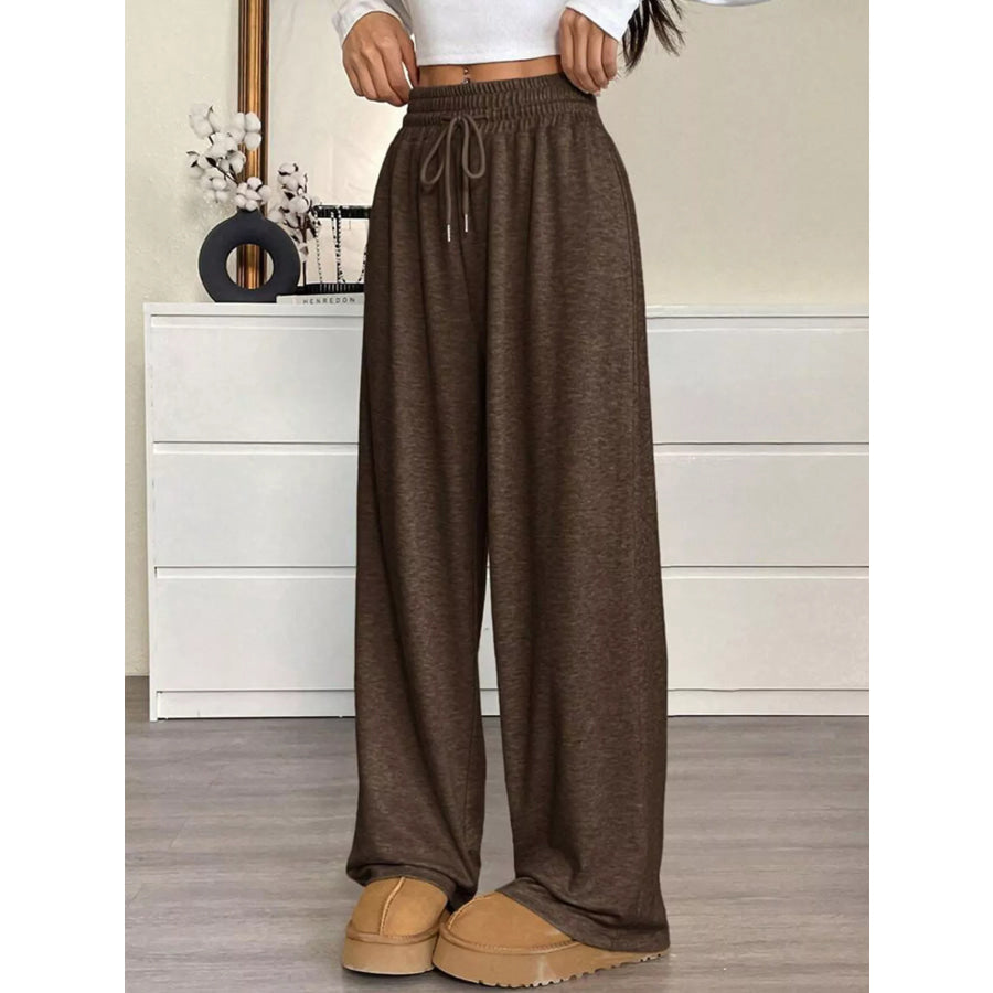 High-Waisted Wide-Leg Pants with Drawstring Apparel and Accessories