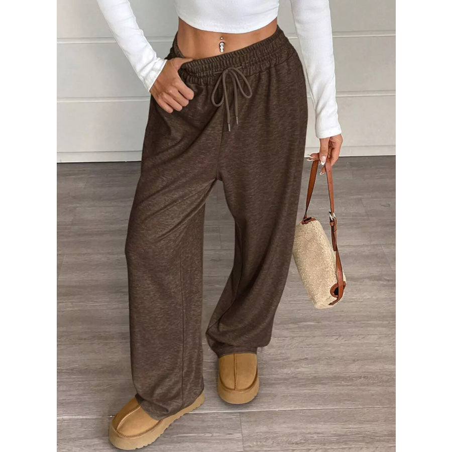 High-Waisted Wide-Leg Pants with Drawstring Brown / S Apparel and Accessories