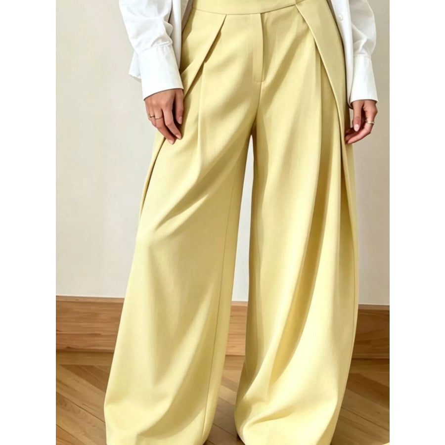 High-Waisted Wide-Leg Pants Yellow / S Apparel and Accessories