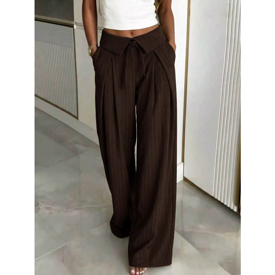 High-Waisted Wide-Leg Pinstripe Pants Apparel and Accessories