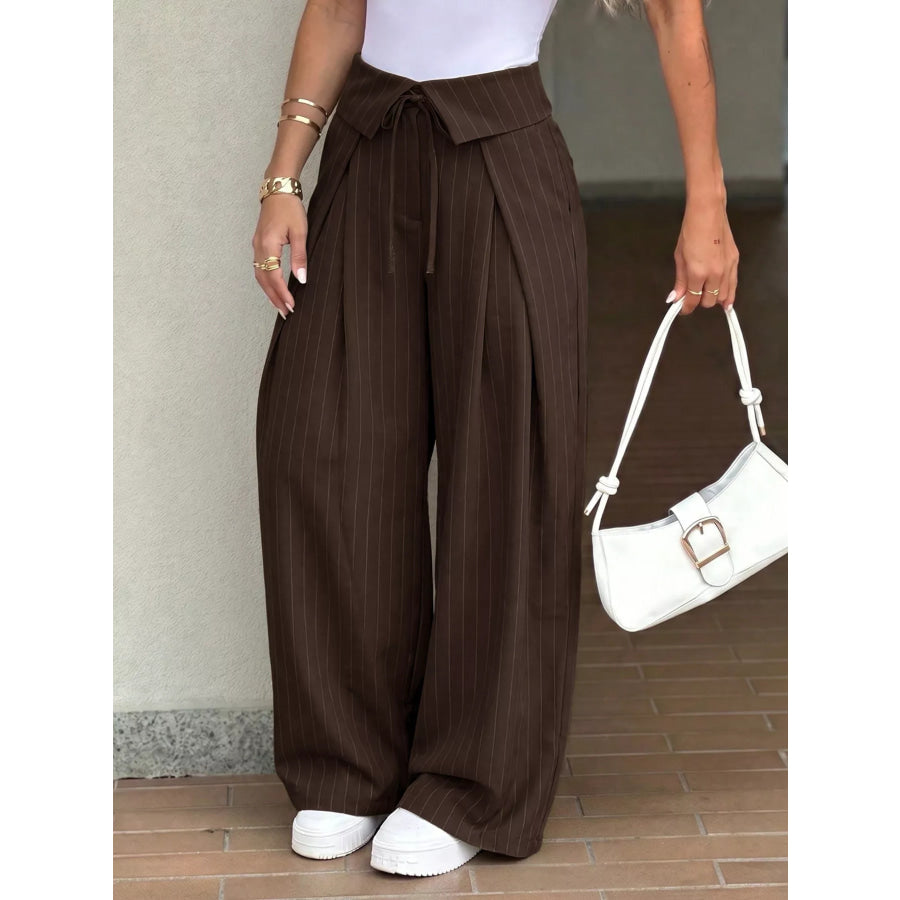 High-Waisted Wide-Leg Pinstripe Pants Apparel and Accessories