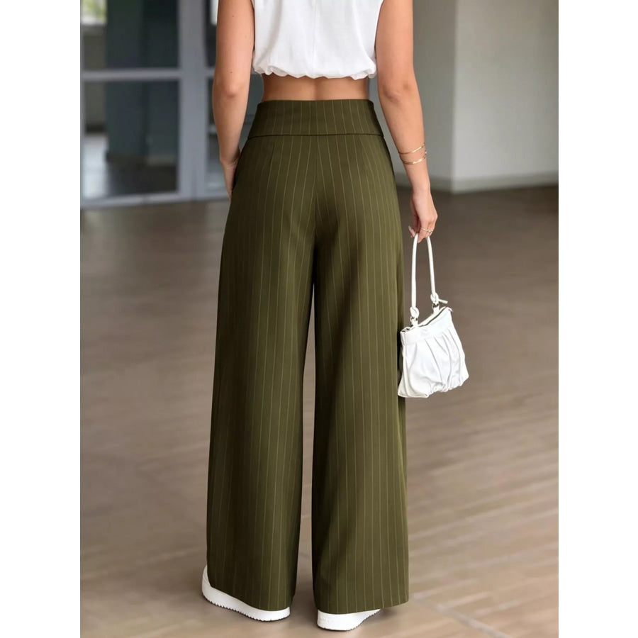 High-Waisted Wide-Leg Pinstripe Pants Apparel and Accessories
