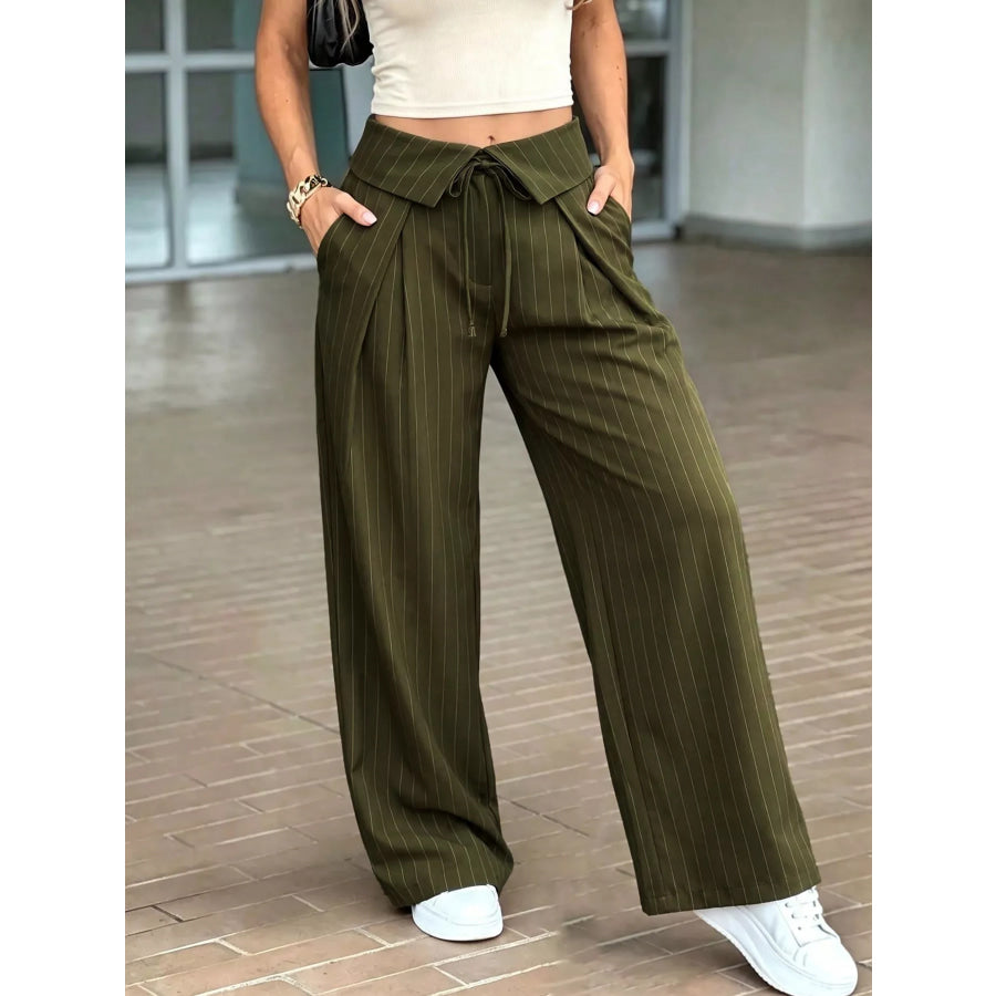 High-Waisted Wide-Leg Pinstripe Pants Apparel and Accessories