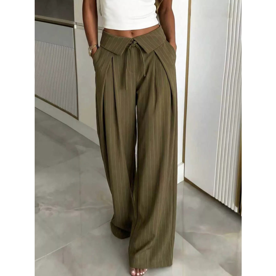 High-Waisted Wide-Leg Pinstripe Pants Green / S Apparel and Accessories